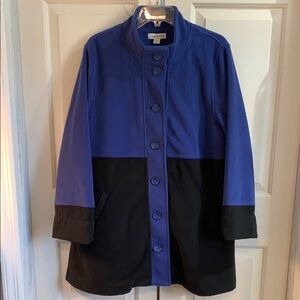 Coldwater Creek Blue and Black Trench Coat with Stand-Up Collar